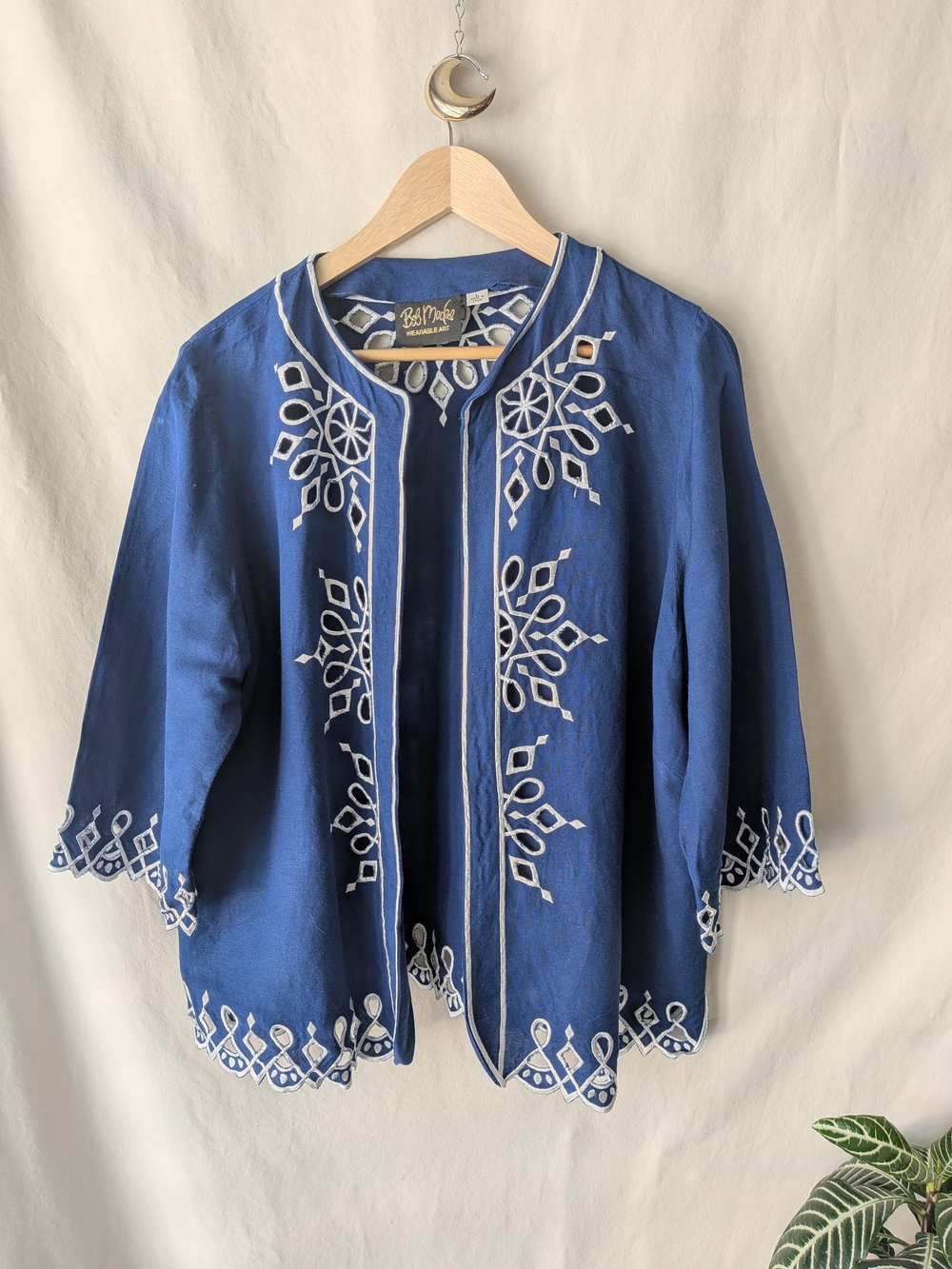 Bob Mackie Blue Jacket with White Cutwork Trim